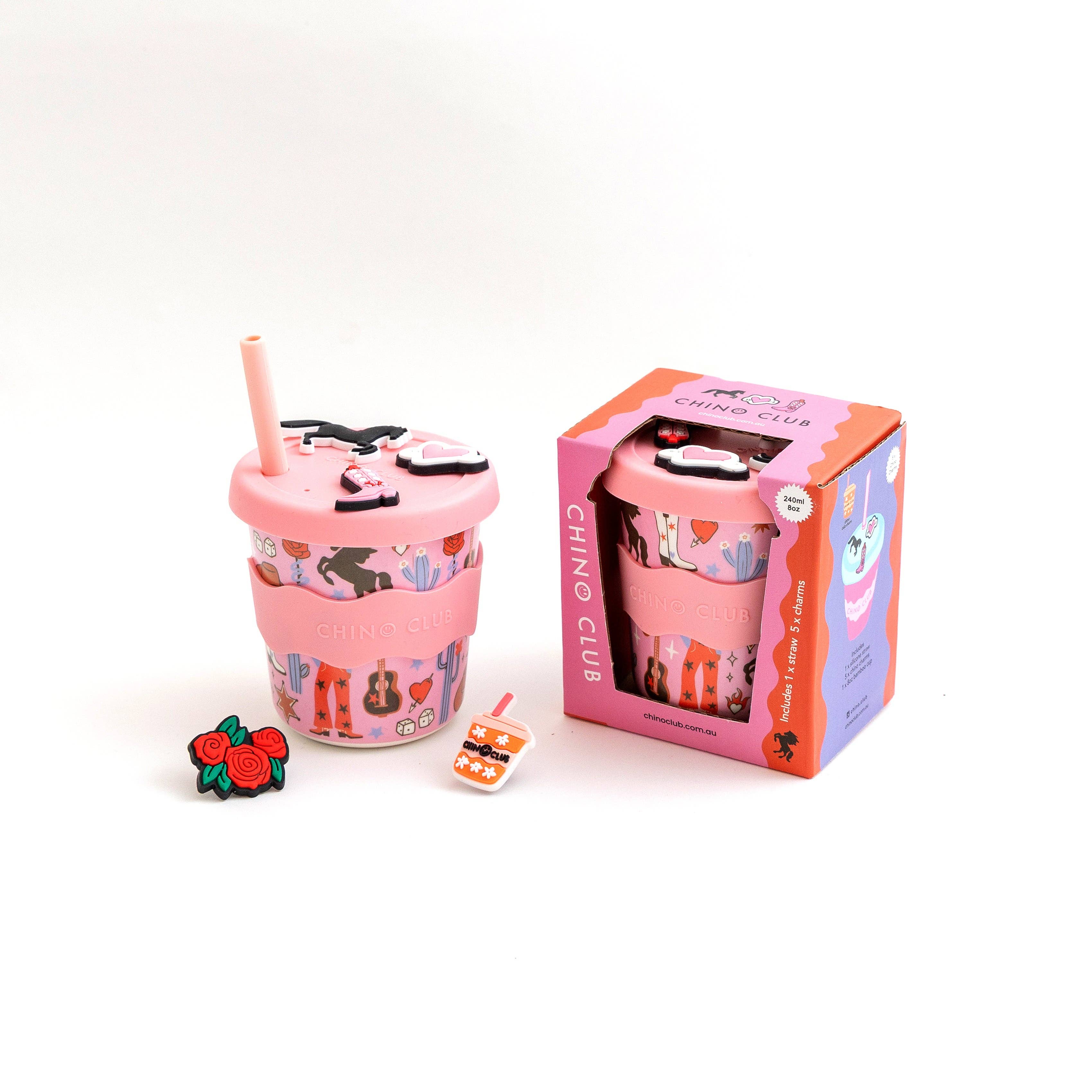 Cowgirl Chino Charm Cup 8oz by Chino Club, featuring a charming cowgirl design on a small ceramic cup.