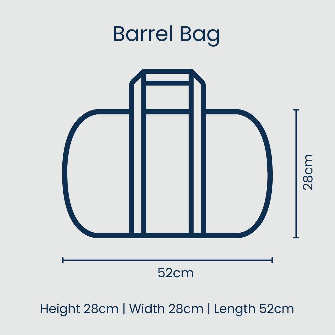 Confetti-colored barrel bag by Project Ten Pty Ltd showing a cylindrical design with colorful confetti pattern and adjustable strap.