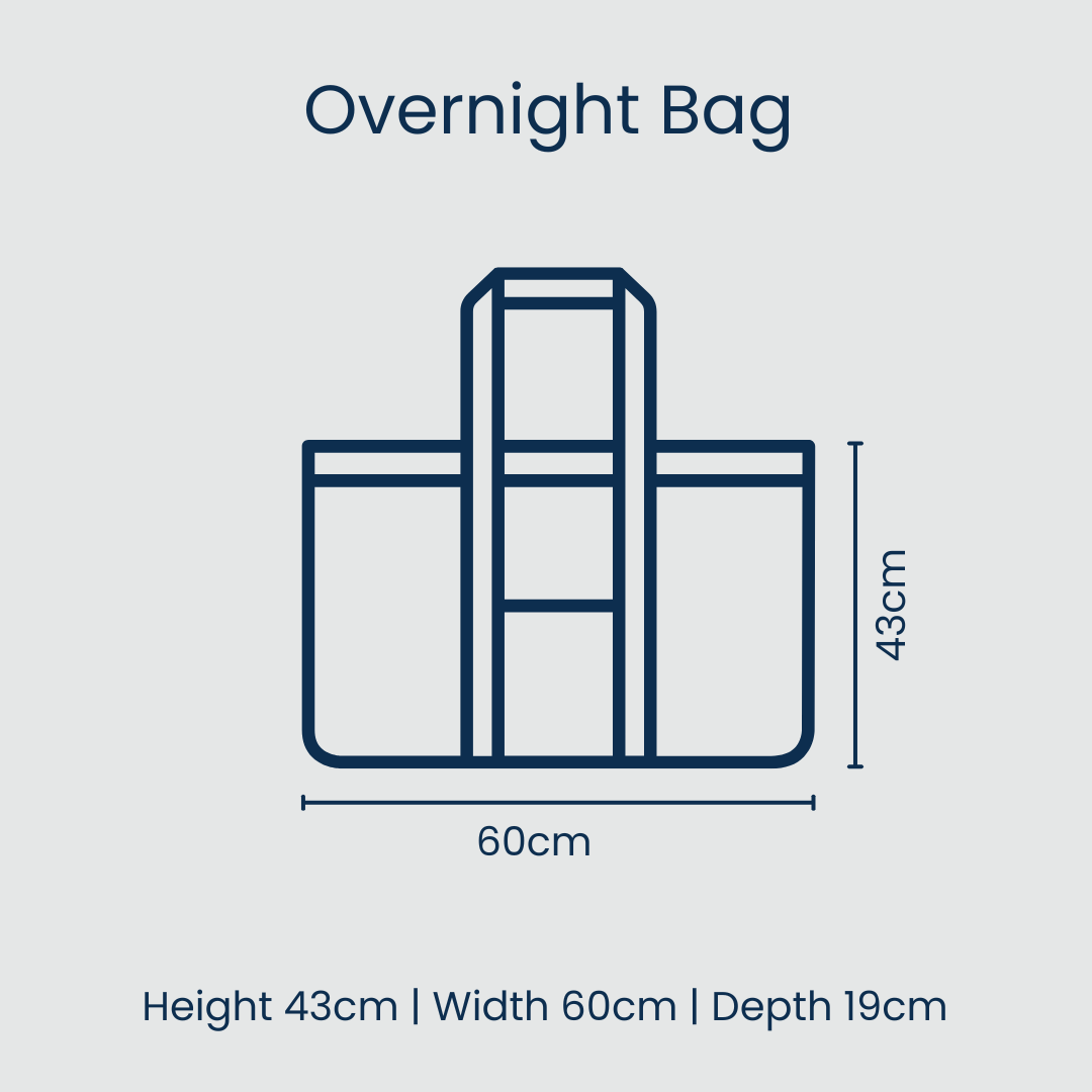 Navy horseshoe overnight bag by Project Ten Pty Ltd, featuring a spacious design with handles and a sleek, durable exterior.