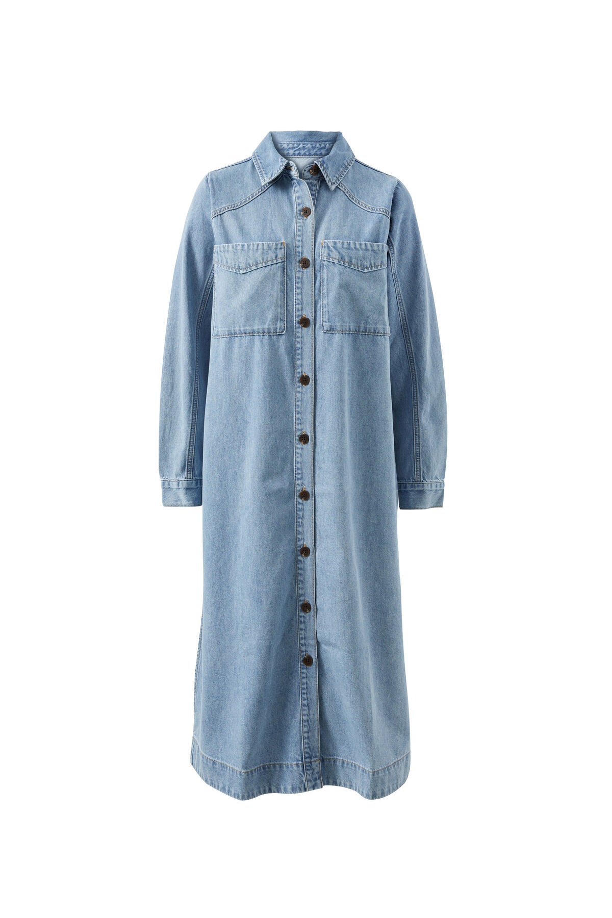 Long Sleeve Yoke Detail Midi Dress - Vintage Blue
