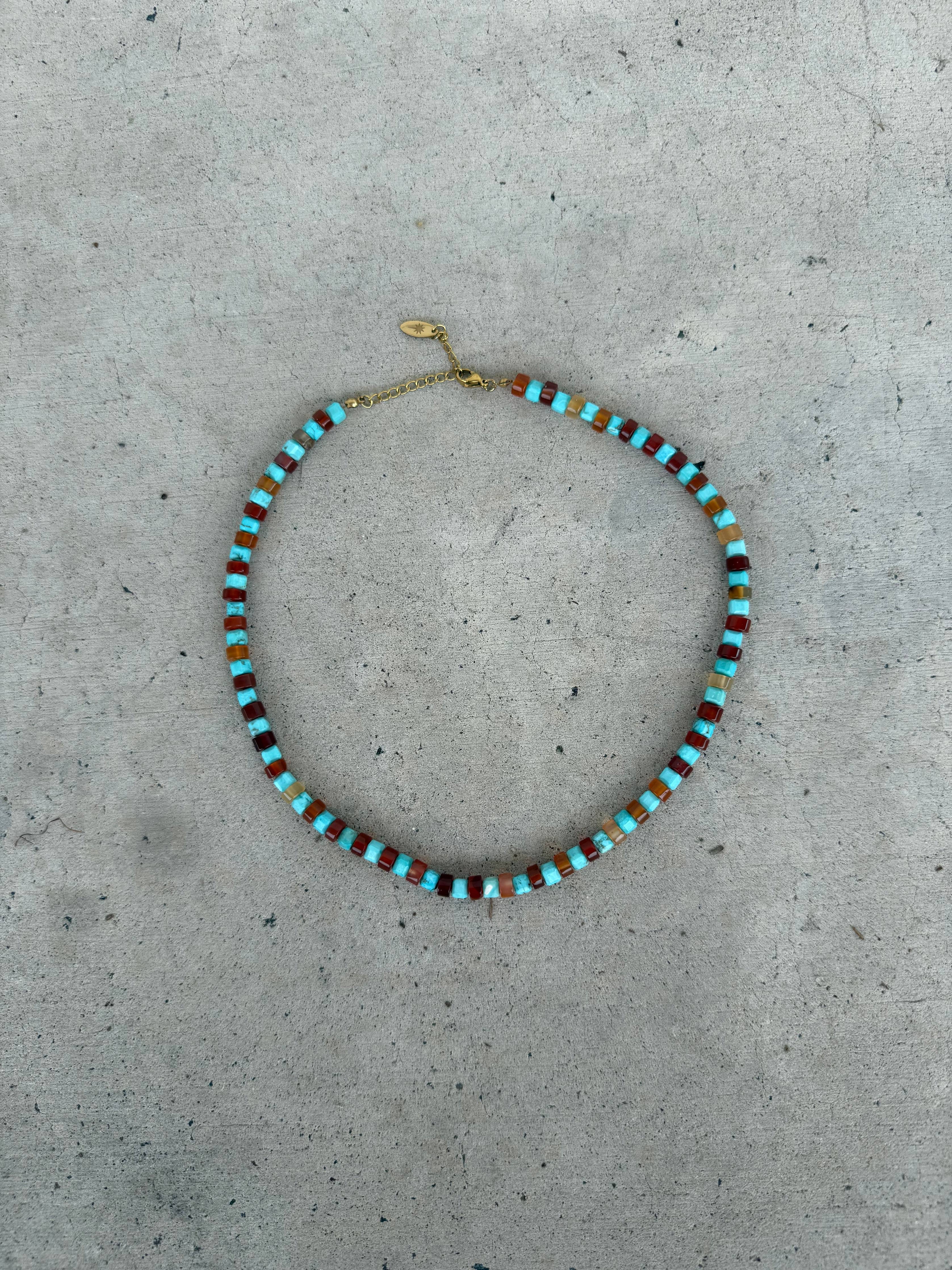 Turquoise and Red Aventurine Beaded Necklace