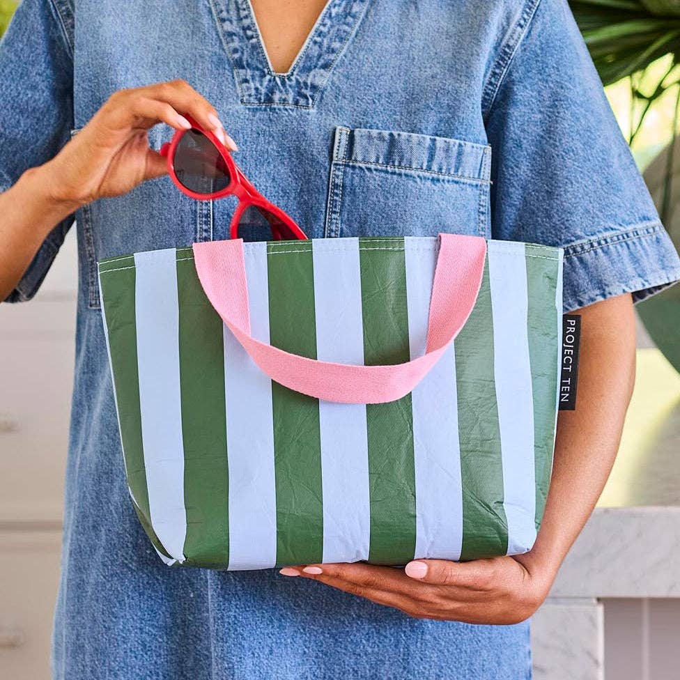 Mini Tote – Green Blue Stripe