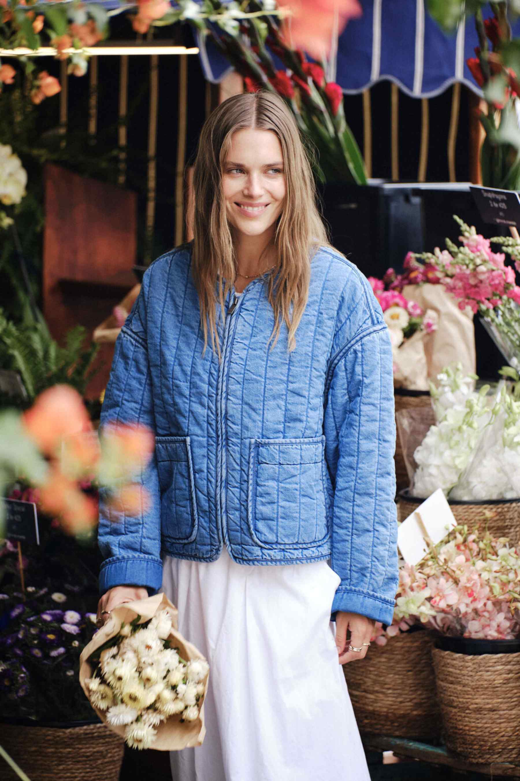Comfy Quilted Boxy Jacket - Worn Blue Denim