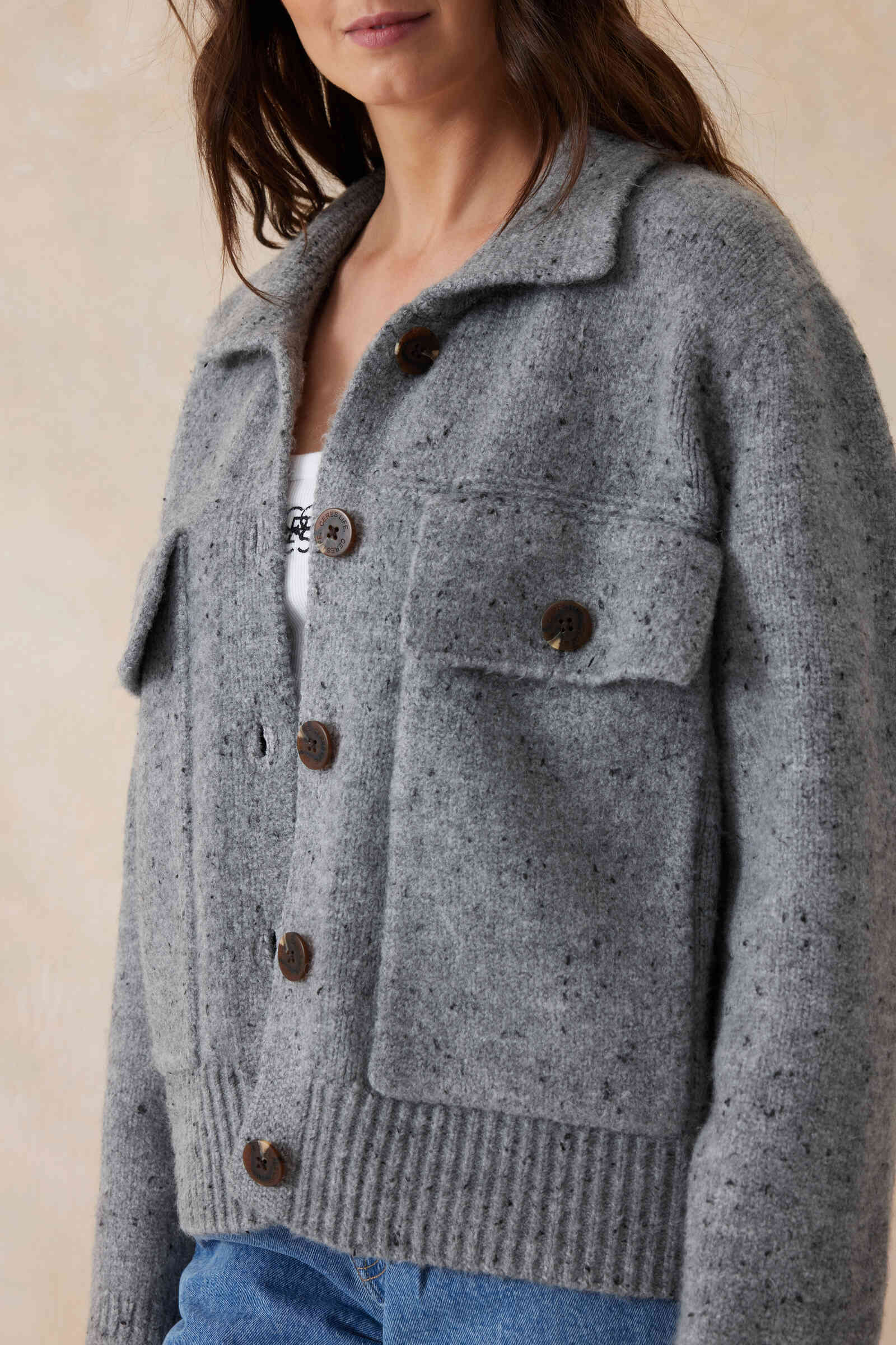 Knit Bomber Cardi - Mid Grey