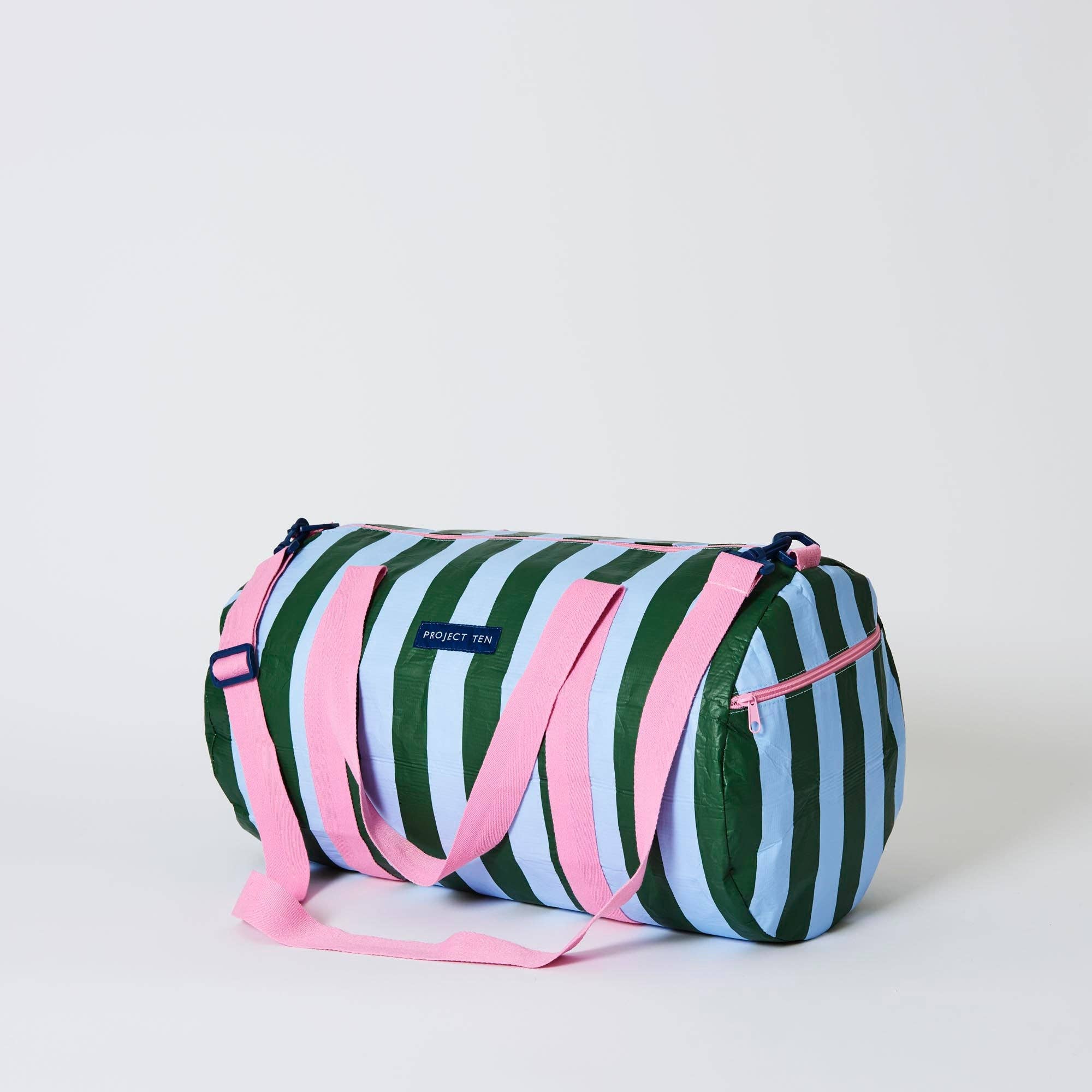Barrel Bag – Green Blue Stripe