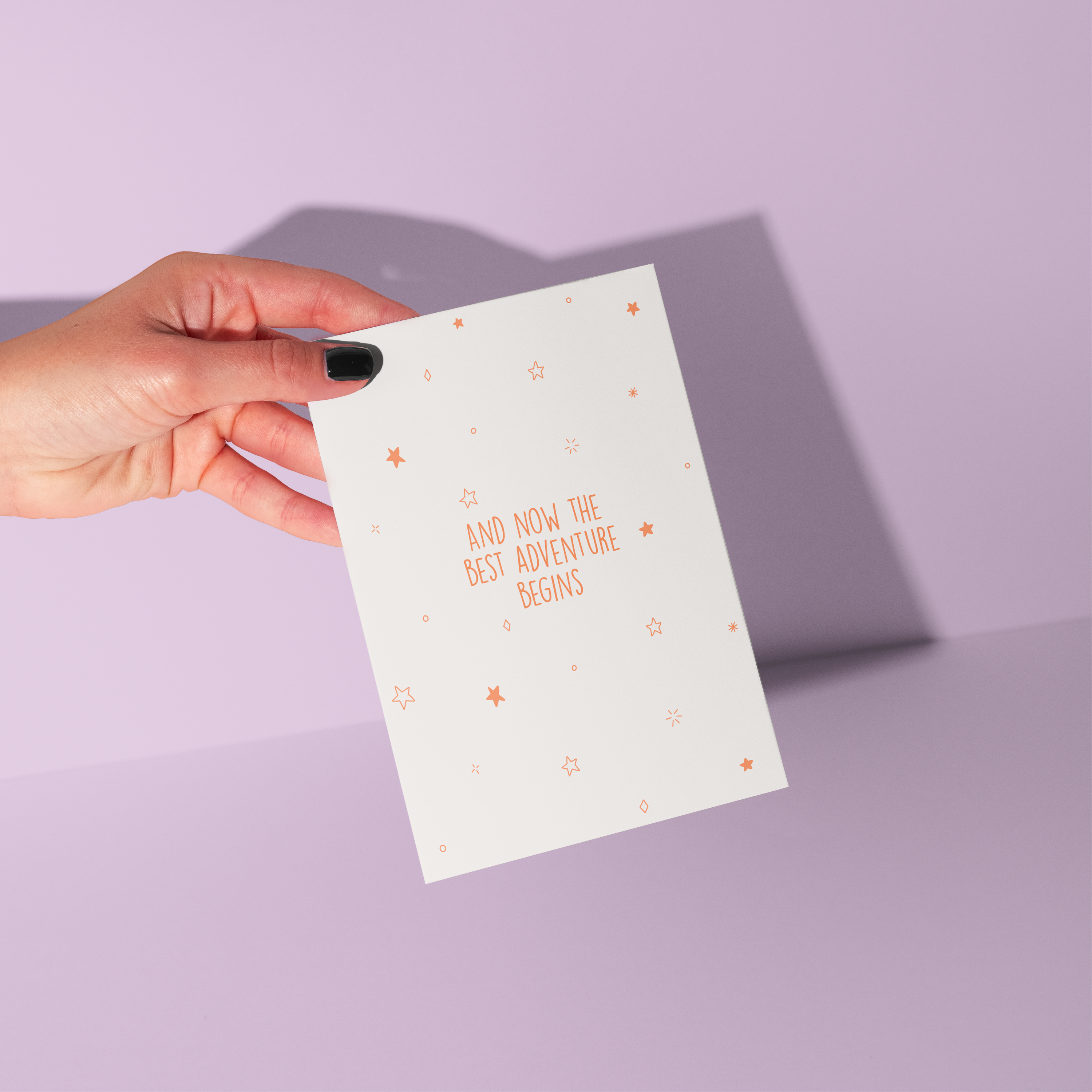 Baby-themed greeting card from From Rosalie with the message "The Best Adventure Begins" for newborns and new parents.