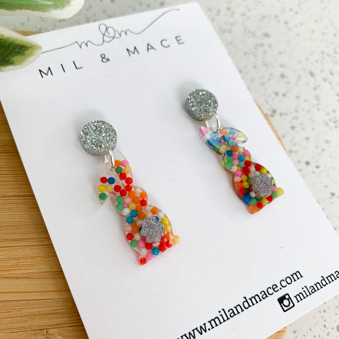 Easter Cotton Tail Sprinkles Resin Bunny Dangle Earrings