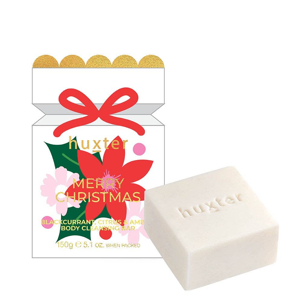 Body Cleansing Bar Bon Bon - White - Xmas Flowers Collection - Soap - Blackcurrant, Citrus & Amber