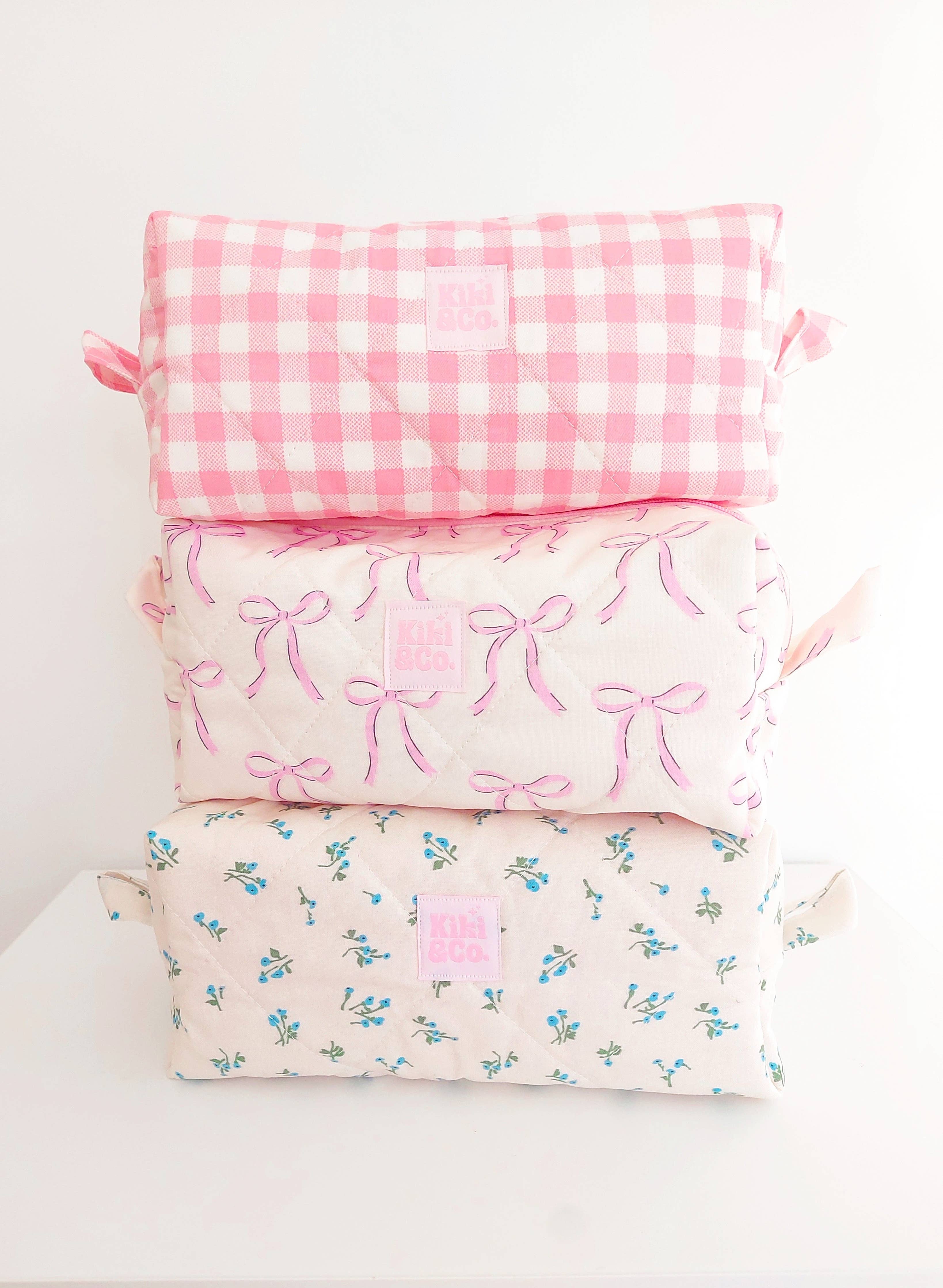 Quilted Makeup Bag- Pink Gingham