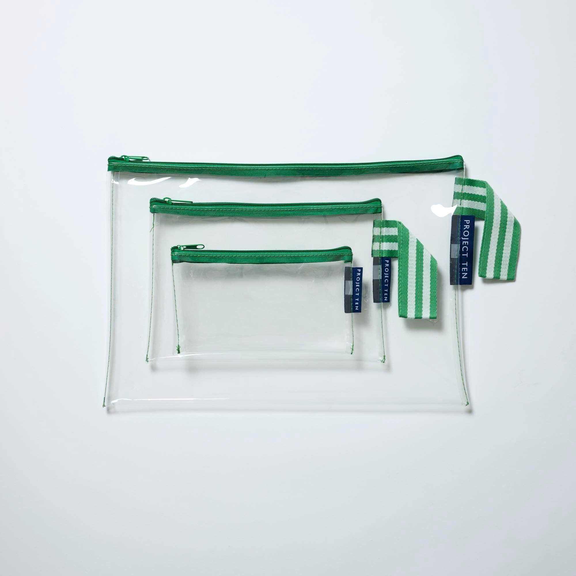 Clear Zip Pouch Bundle (x3 sizes) – Green