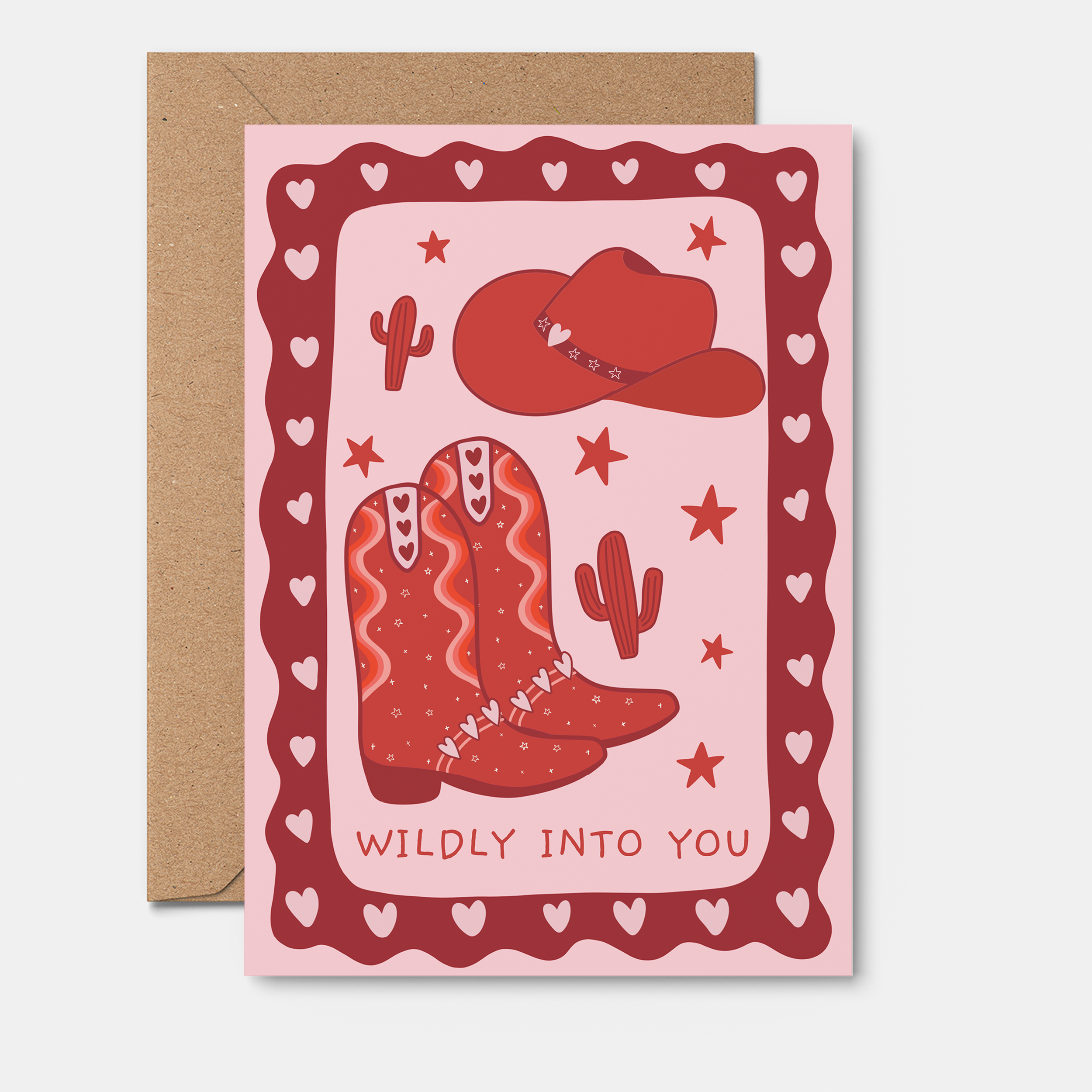 Valentine's Day card featuring a cowboy boot with "Wildly Into You" love message by From Rosalie