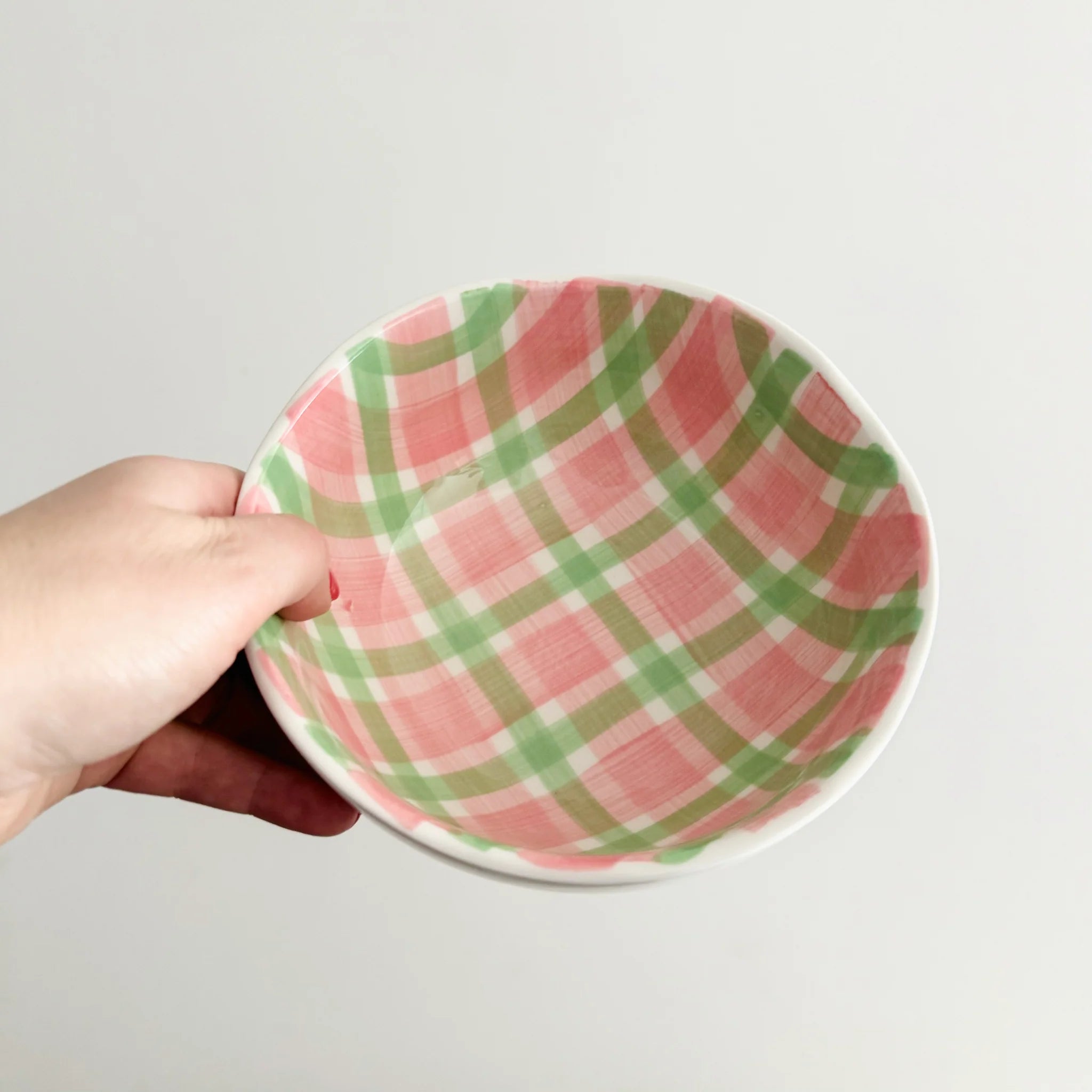 Medium Bowl - Mint Green and Pink Gingham