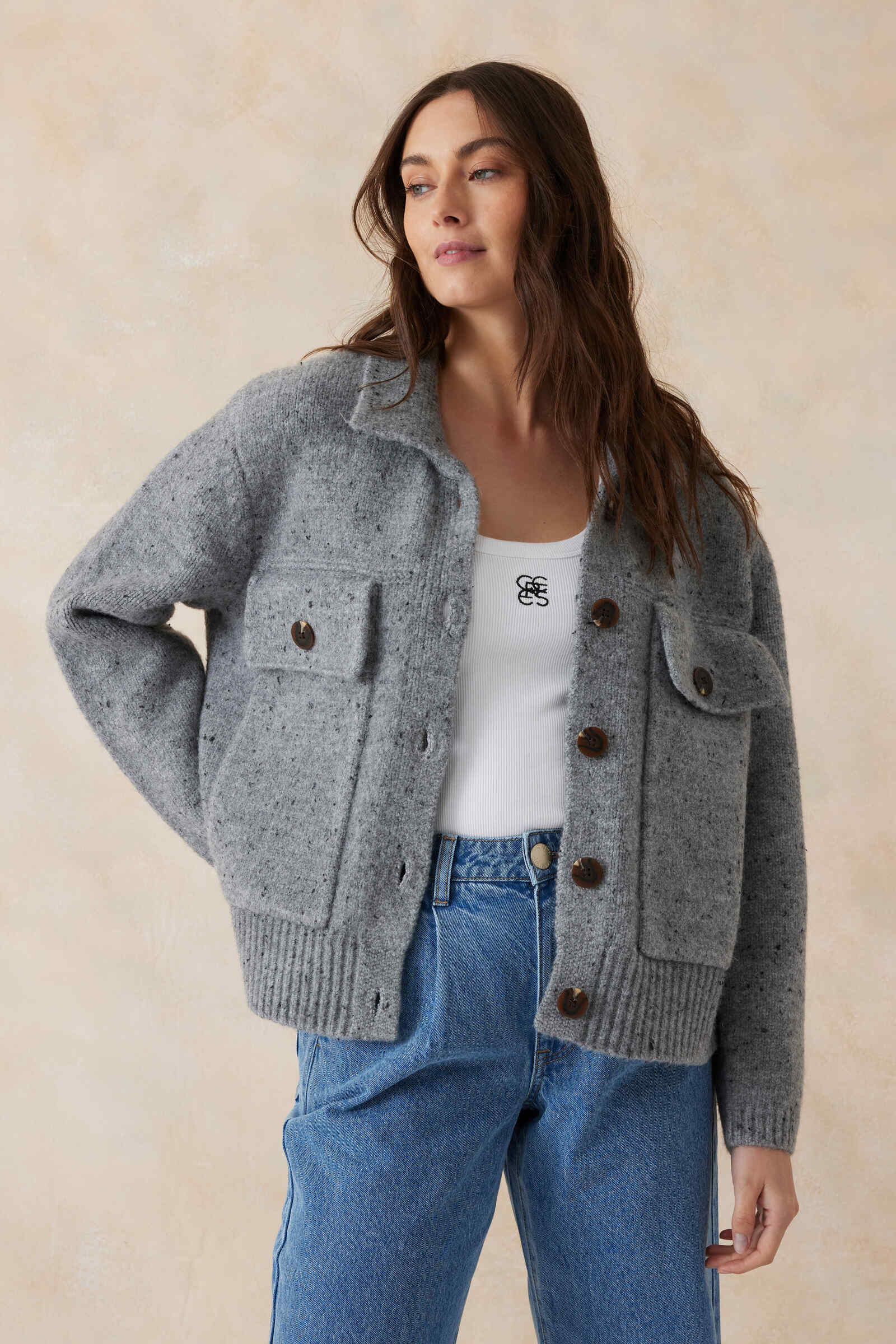 Knit Bomber Cardi - Mid Grey