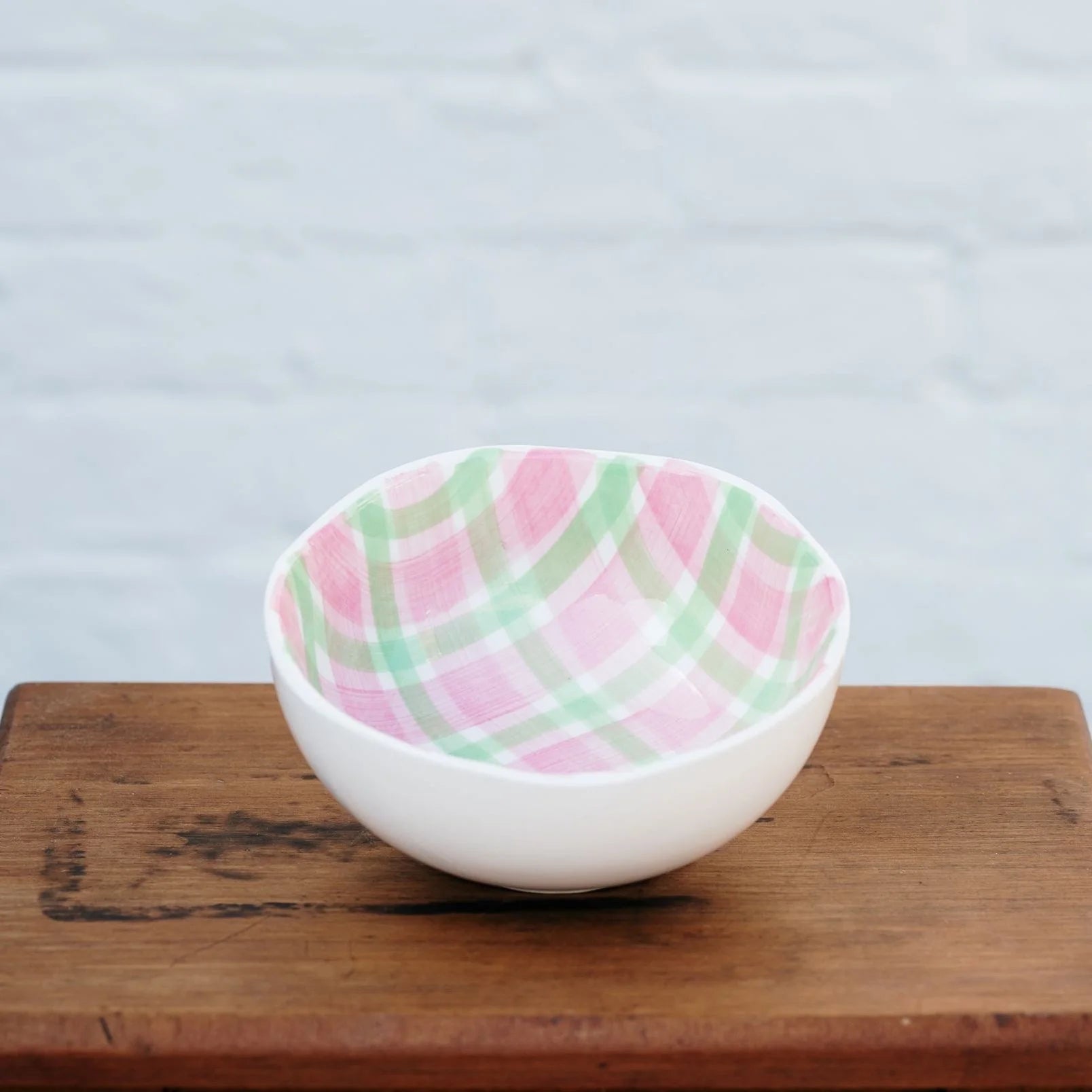Medium Bowl - Mint Green and Pink Gingham