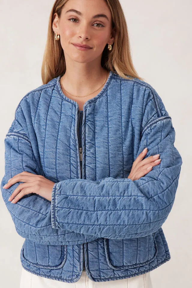 Comfy Quilted Boxy Jacket - Worn Blue Denim