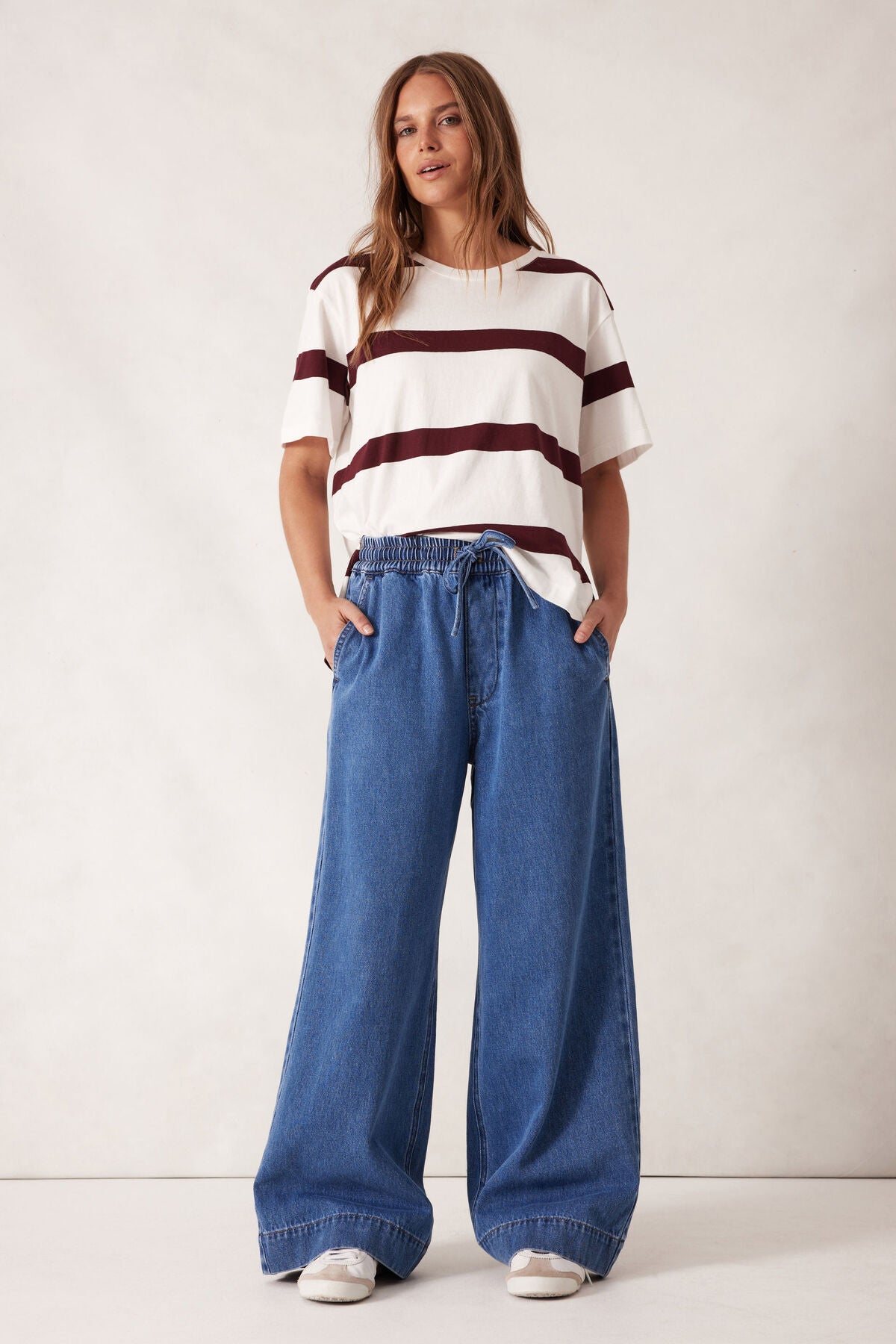 Stevie Slouchy Split Hem Tee - Burgundy Stripe