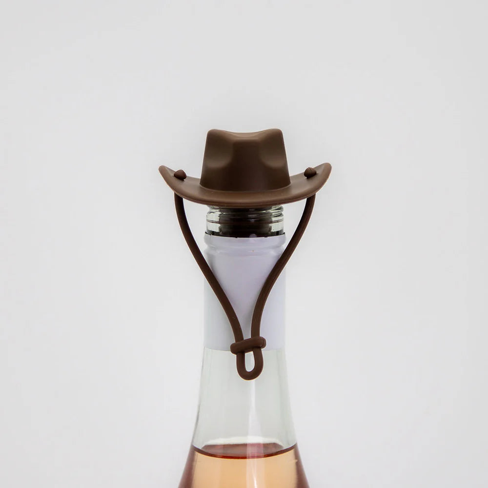 YEEHAW COWBOY HAT WINE BOTTLE STOPPER - Brown
