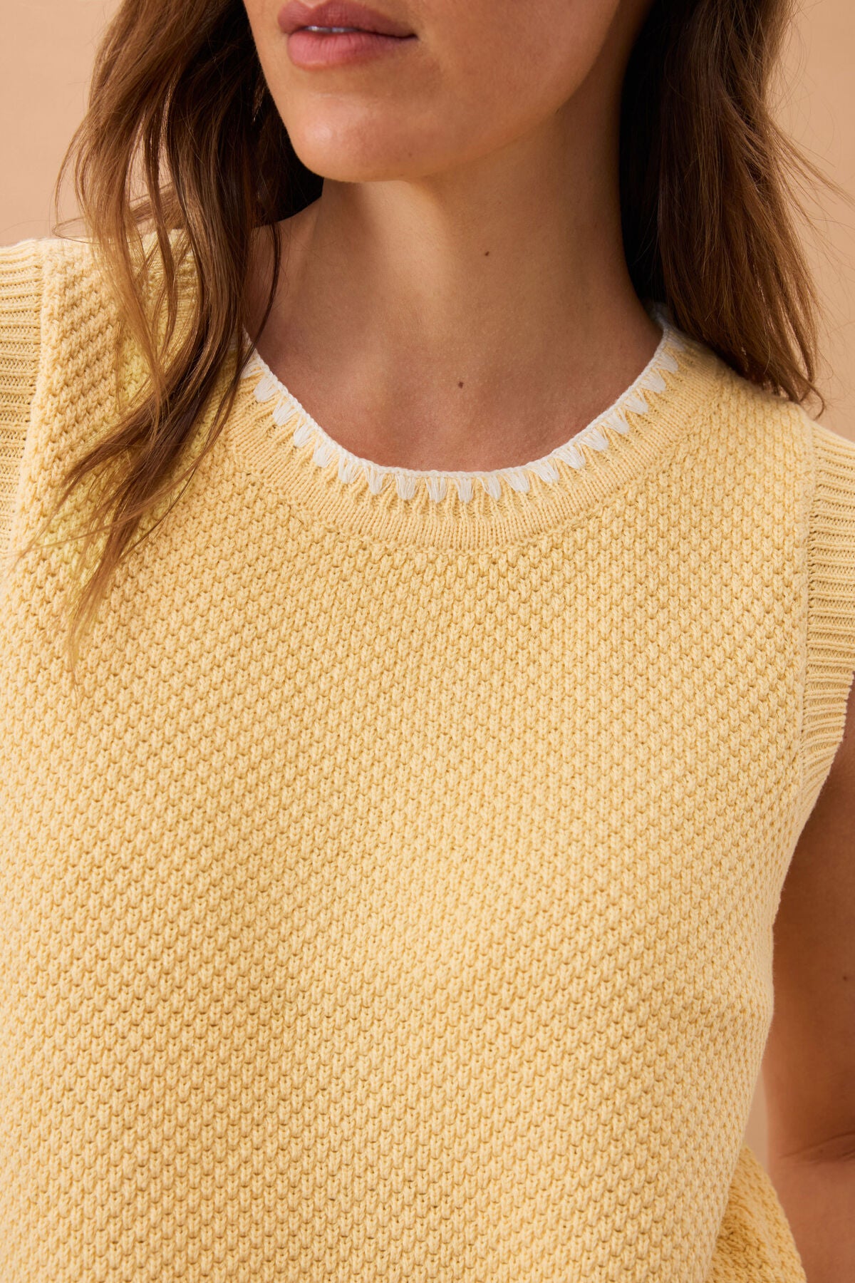 Sunny yellow April Knit Tank by Ceres Life displayed on a white background with a relaxed fit and soft texture.