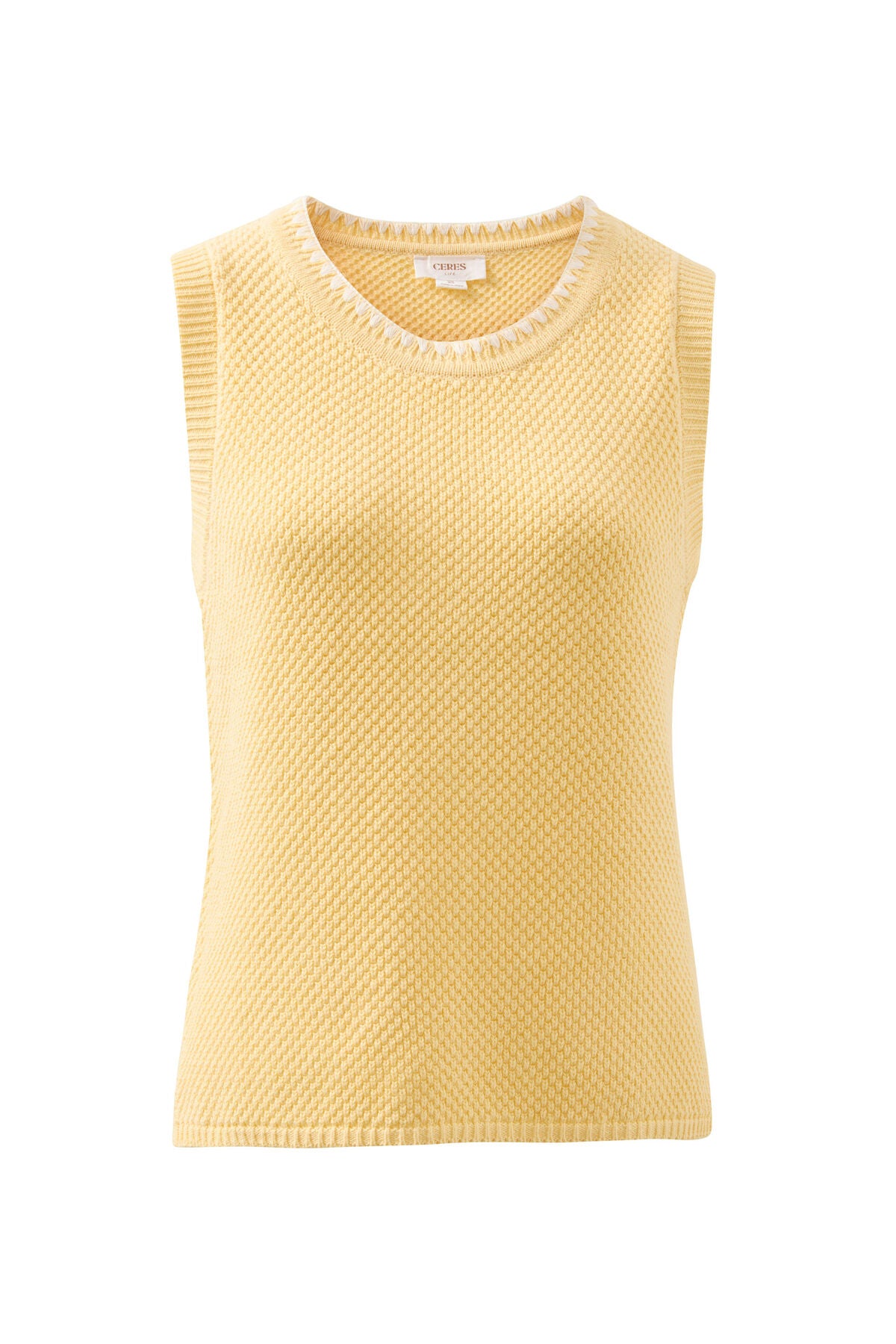 Ceres Life April Knit Tank in Sunny Yellow, showcasing a lightweight, sleeveless design perfect for warm weather.