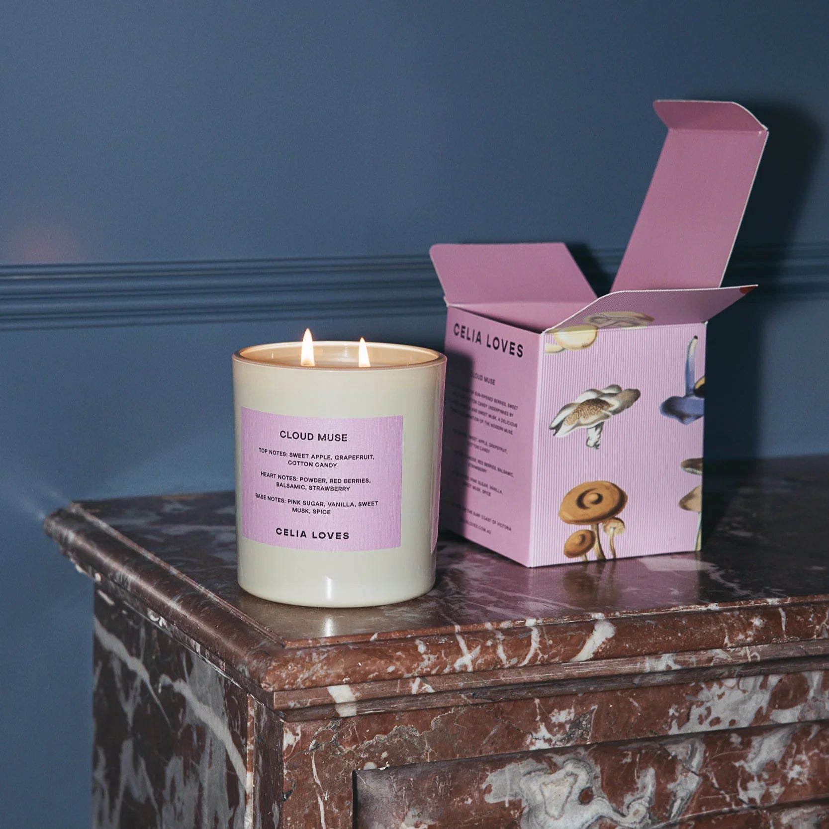 Celia Loves Cloud Muse 395g candle with a sleek glass jar and soft, cloud-inspired design, ideal for relaxing ambiance.