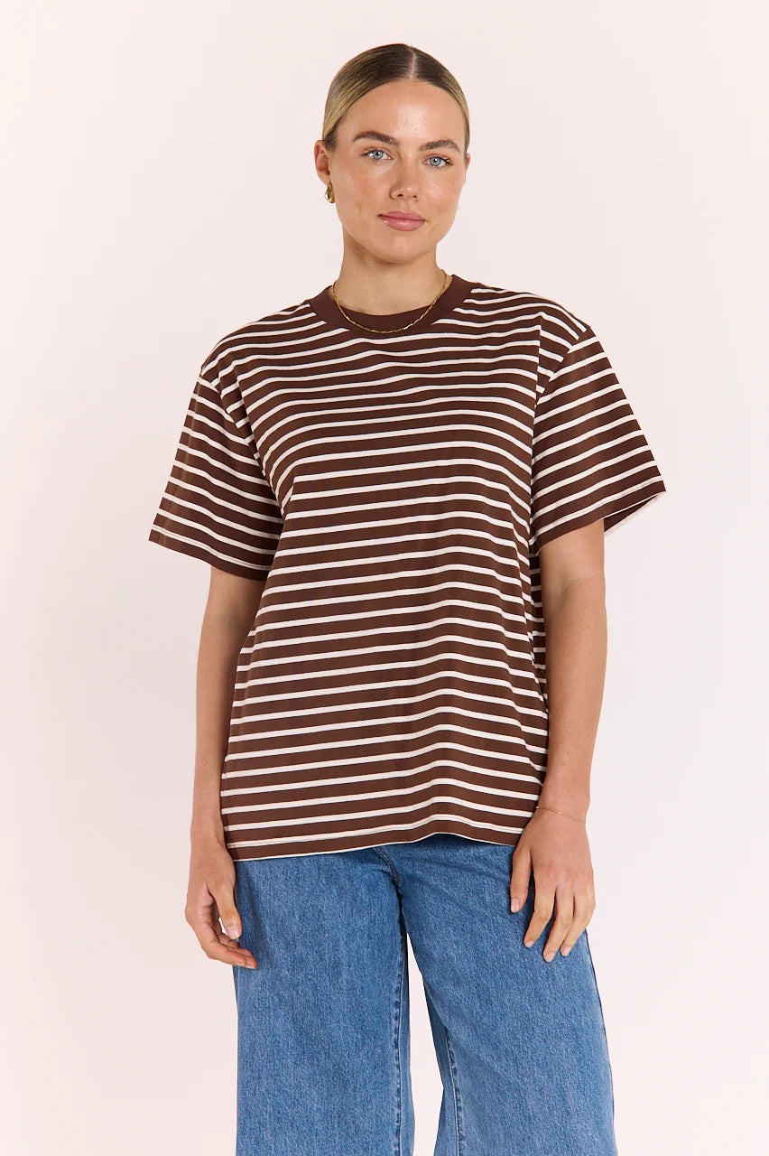 Carter Tee - Chocolate White Stripe