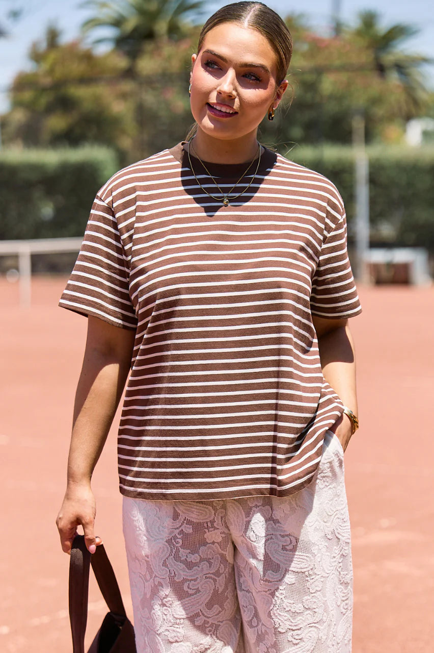 Carter Tee - Chocolate White Stripe