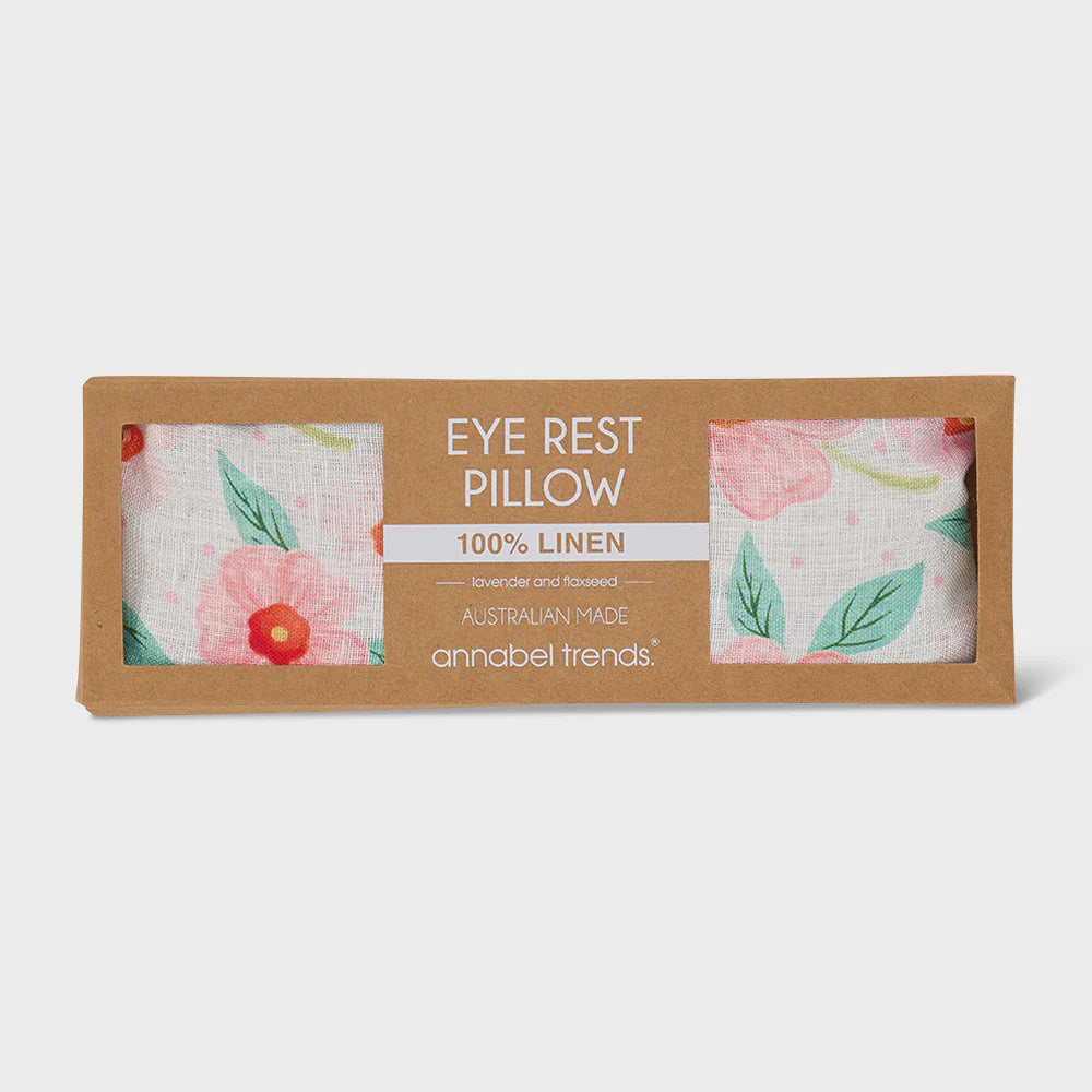 Linen eye rest with meadow blush color by Annabel Trends, featuring soft linen fabric and delicate eye mask design.