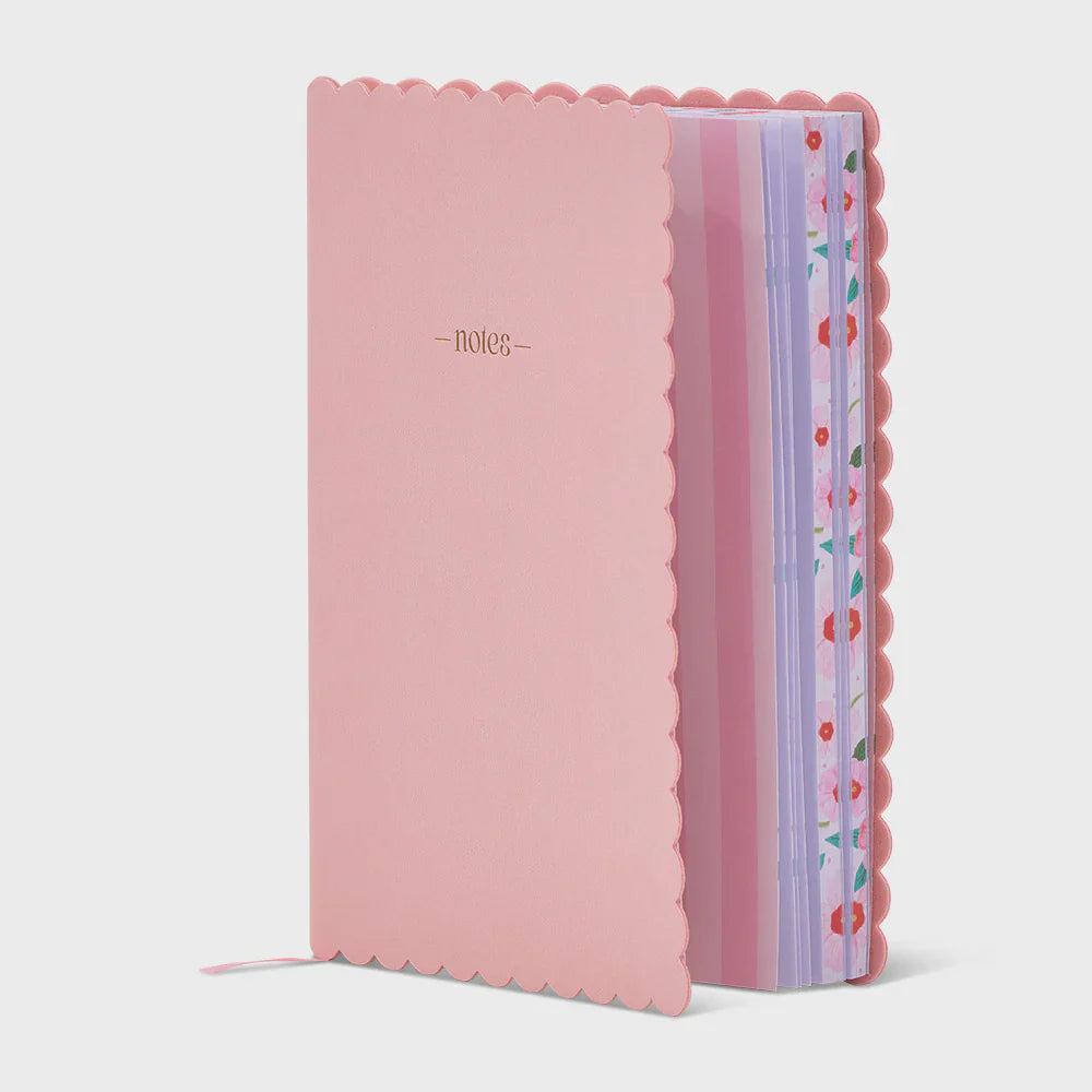 Pink scallop-patterned journal for notes by Annabel Trends, featuring a stylish cover design and spiral binding.