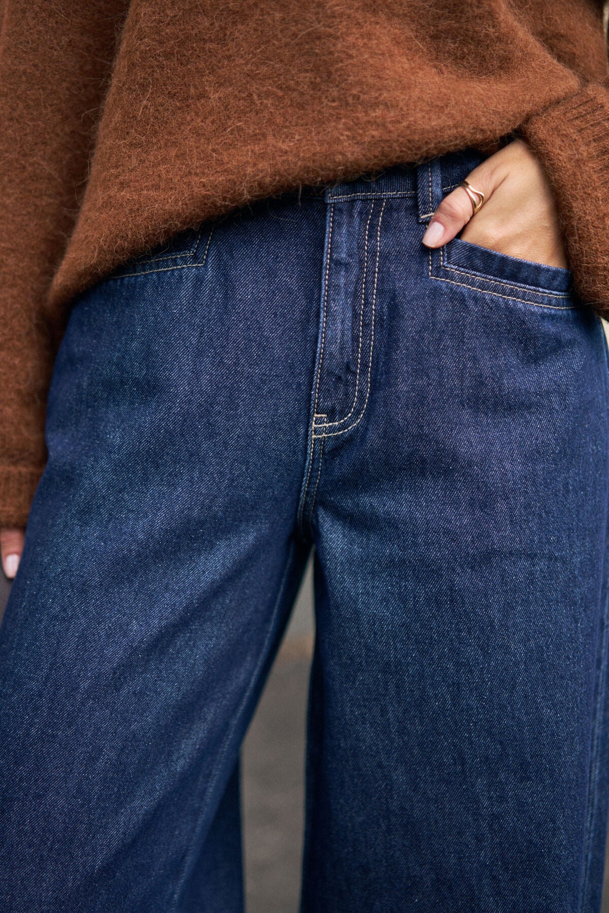 Ceres Life Reese Wide Jean in Midnight denim, showcasing the relaxed fit and stylish design on a model.