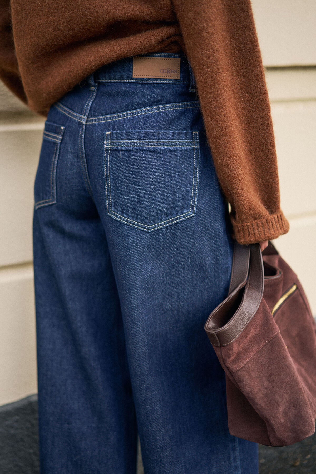 Ceres Life Reese Wide Jean in Midnight, showcasing the dark denim fabric and relaxed fit style with classic five-pocket design.