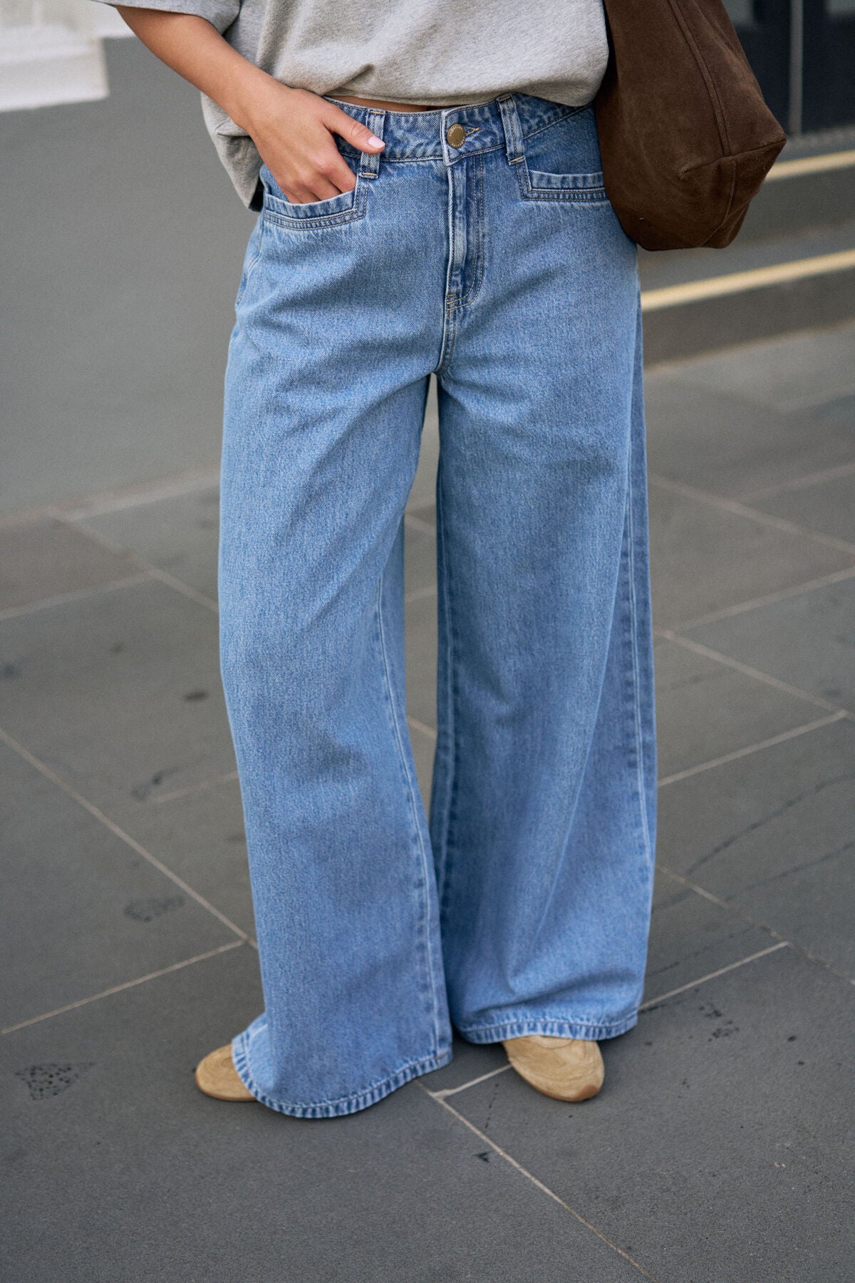 Ceres Life Reese Wide Jean in vintage blue denim, showcasing a relaxed fit and classic five-pocket design.