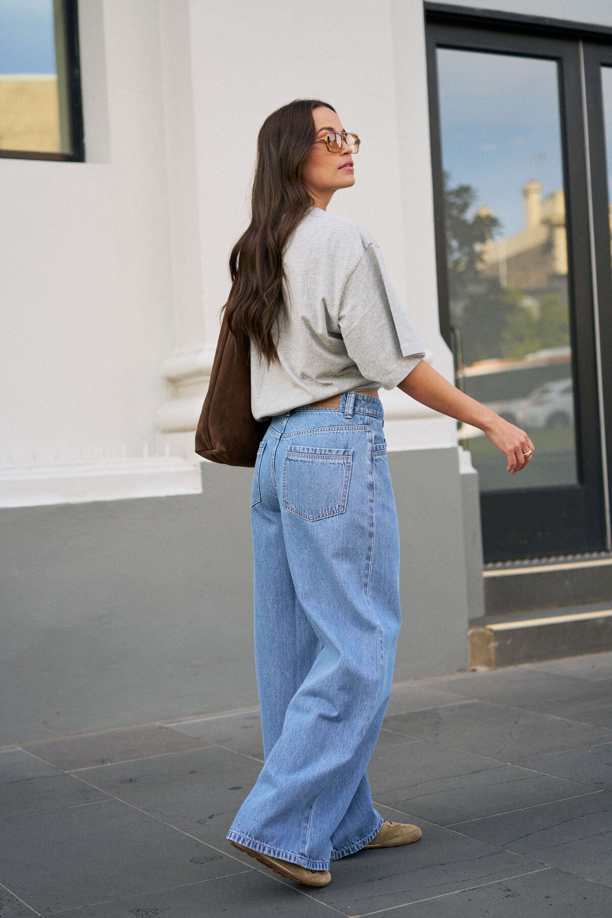 Ceres Life Reese Wide Jean in vintage blue denim, showcasing the relaxed fit and classic jean styling on a model.