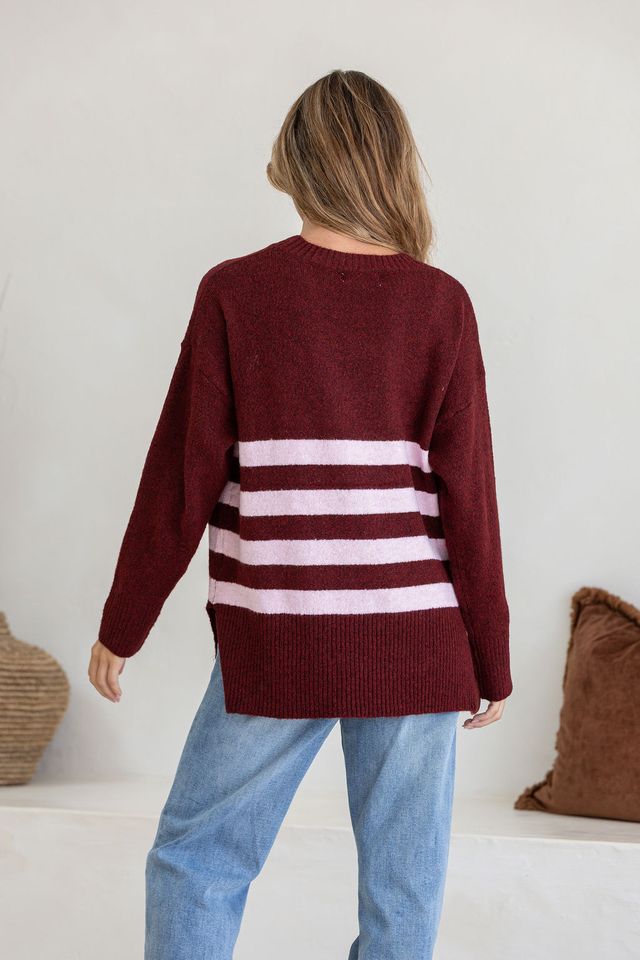 Burgundy Pink Striped Knit