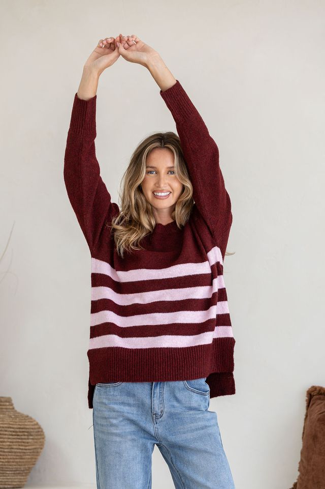 Burgundy Pink Striped Knit