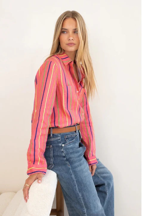 Rio Carnivale Stripe Boyfriend Linen Shirt