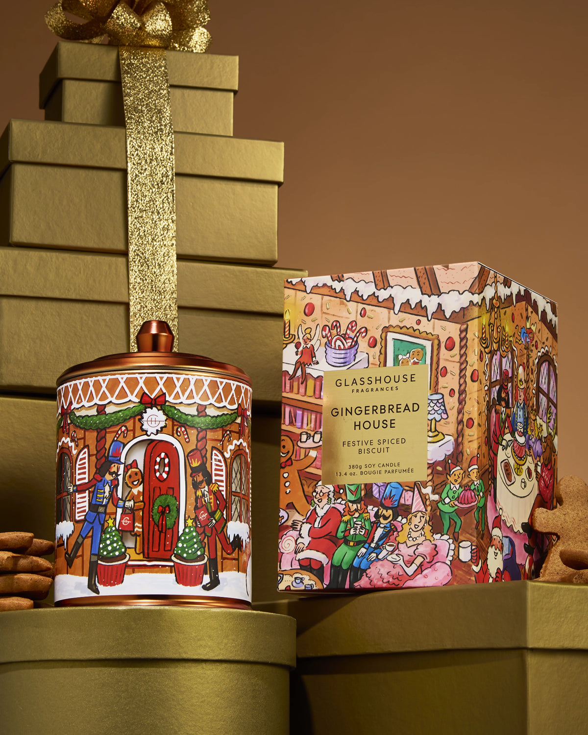 Glasshouse GINGERBREAD HOUSE Festive Spiced Biscuit - 380g Scented Candle