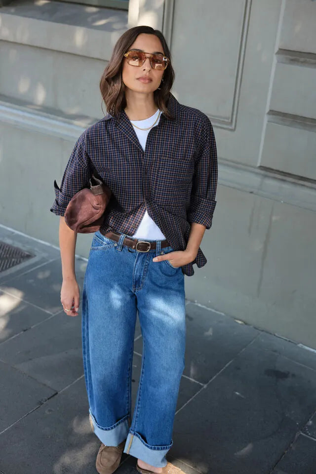 FRANNIE CUFFED BARREL JEAN/FRESH INDIGO