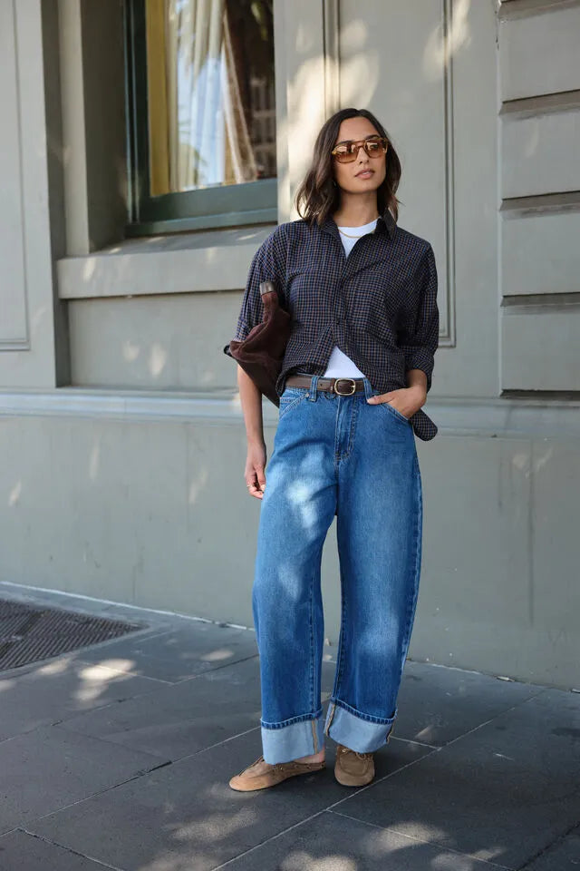FRANNIE CUFFED BARREL JEAN/FRESH INDIGO