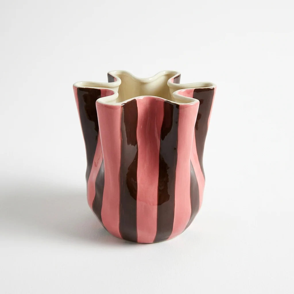 Noss Fold Vase | Brown & Pink Stripe