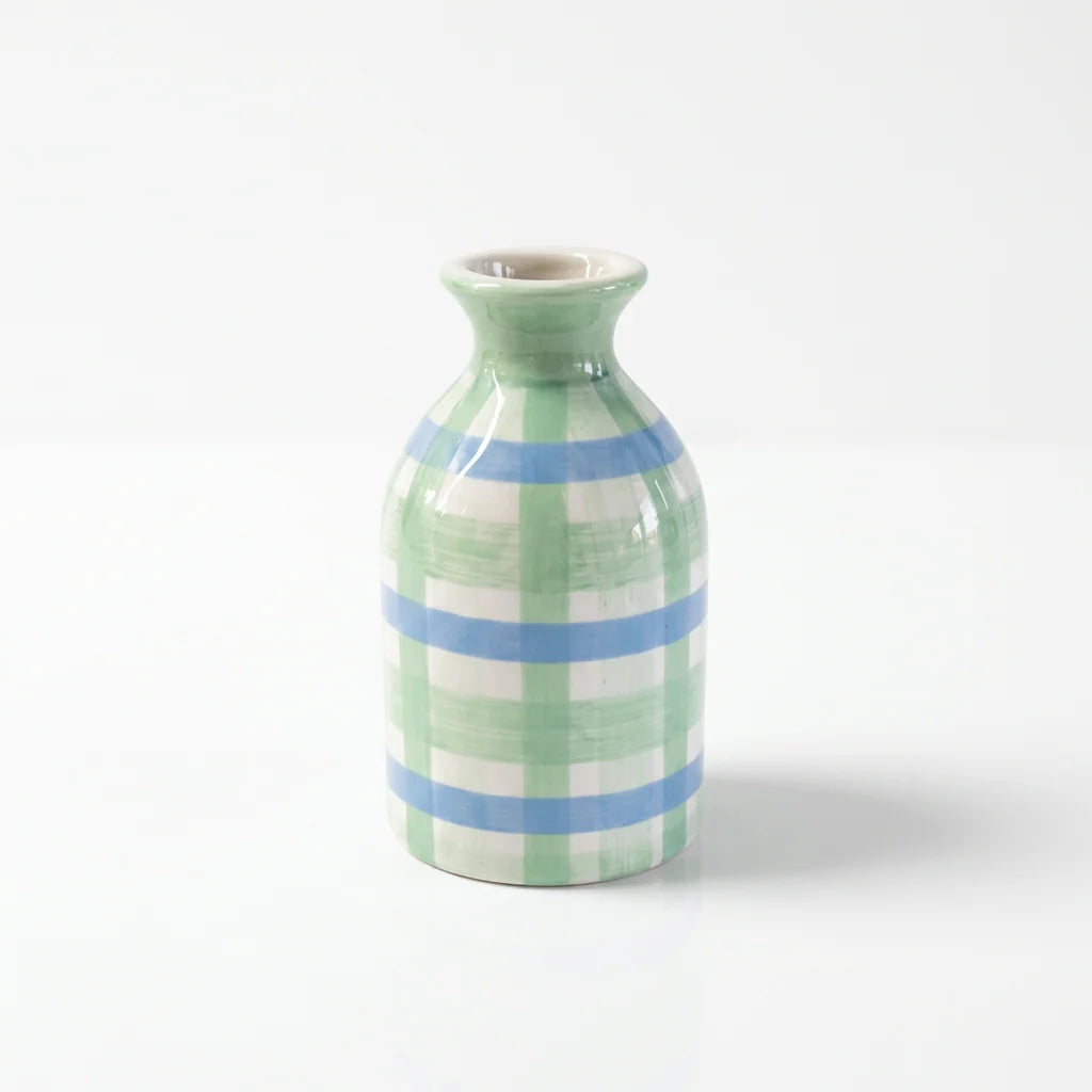 Noss Bud Vase - Mint Green & Cornflower Blue Gingham