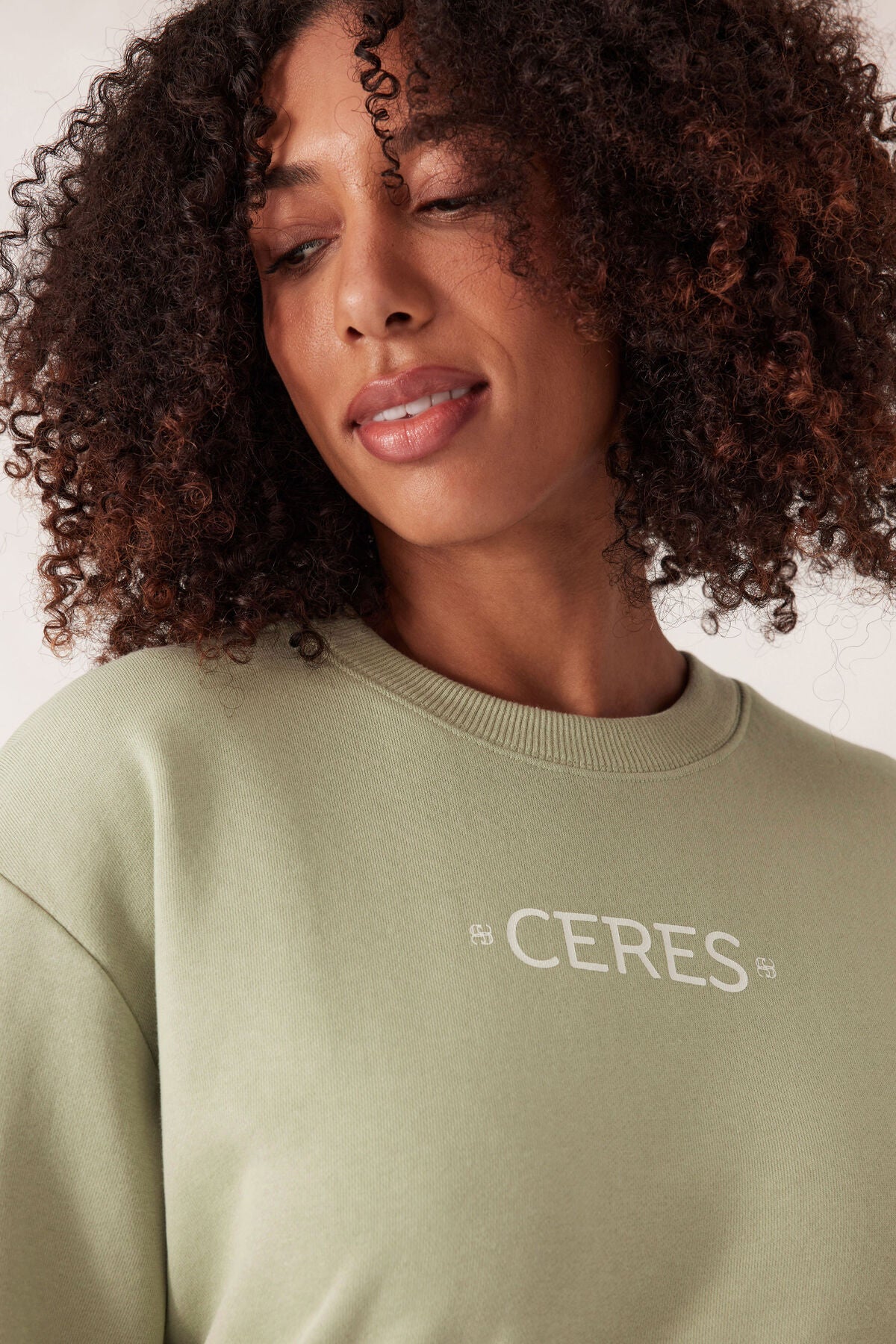 Isla Oversized Slouchy Crew - Matcha mini logo
