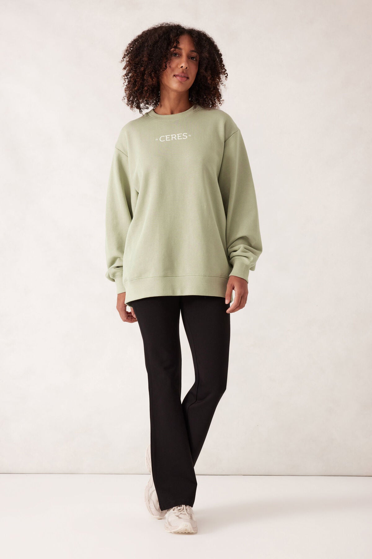 Isla Oversized Slouchy Crew - Matcha mini logo