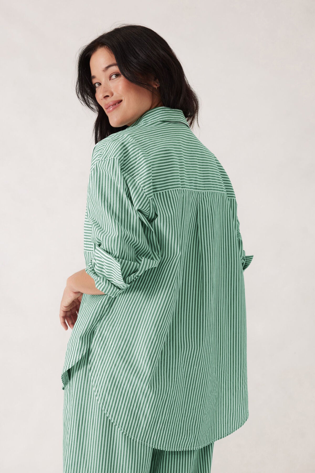 Peta Oversized Shirt - Kelly Green White Stripe