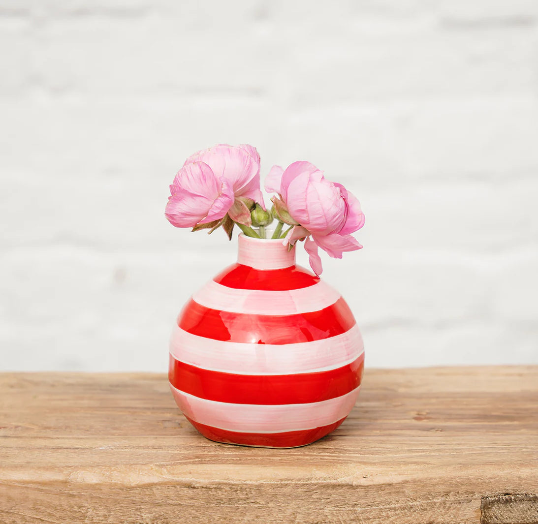 Round Bud Vase - Pink & Red STRIPE