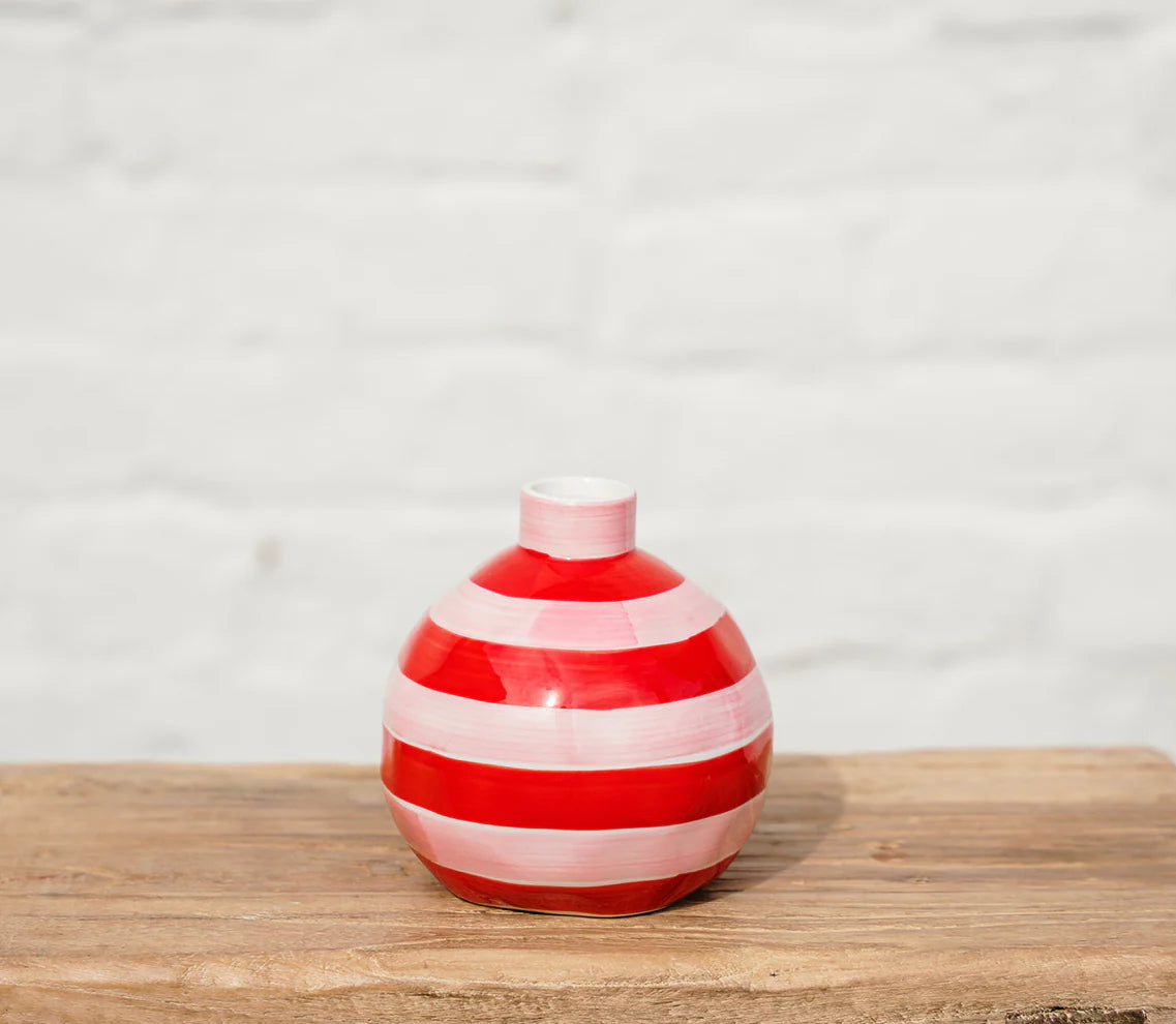 Round Bud Vase - Pink & Red STRIPE