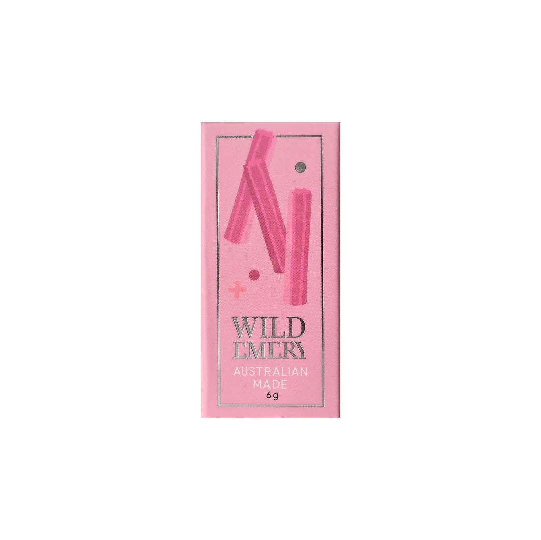 Wild Emery Musk Sticks Mini Lip Balm in Wild Emery flavor, showing the small, colorful lip balm container with branding.