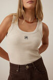 Zoe Contour Rib Scoop Tank - Oatmeal/black monogram