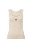 Zoe Contour Rib Scoop Tank - Oatmeal/black monogram