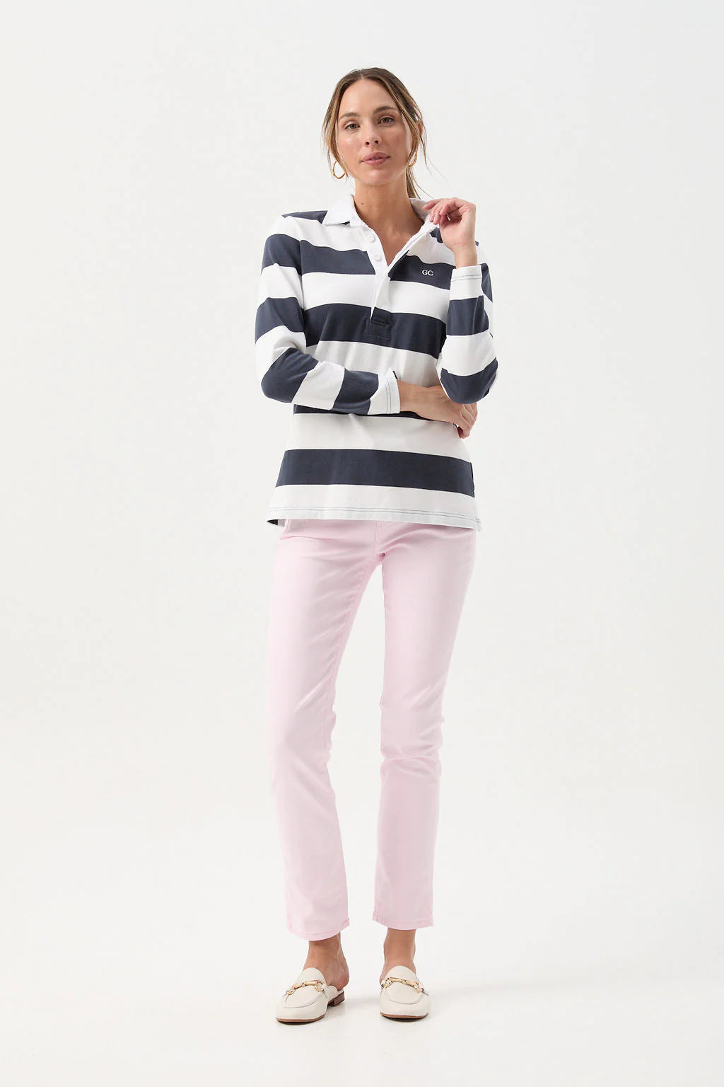 Stripe Collared Rugby Parisian Night/White