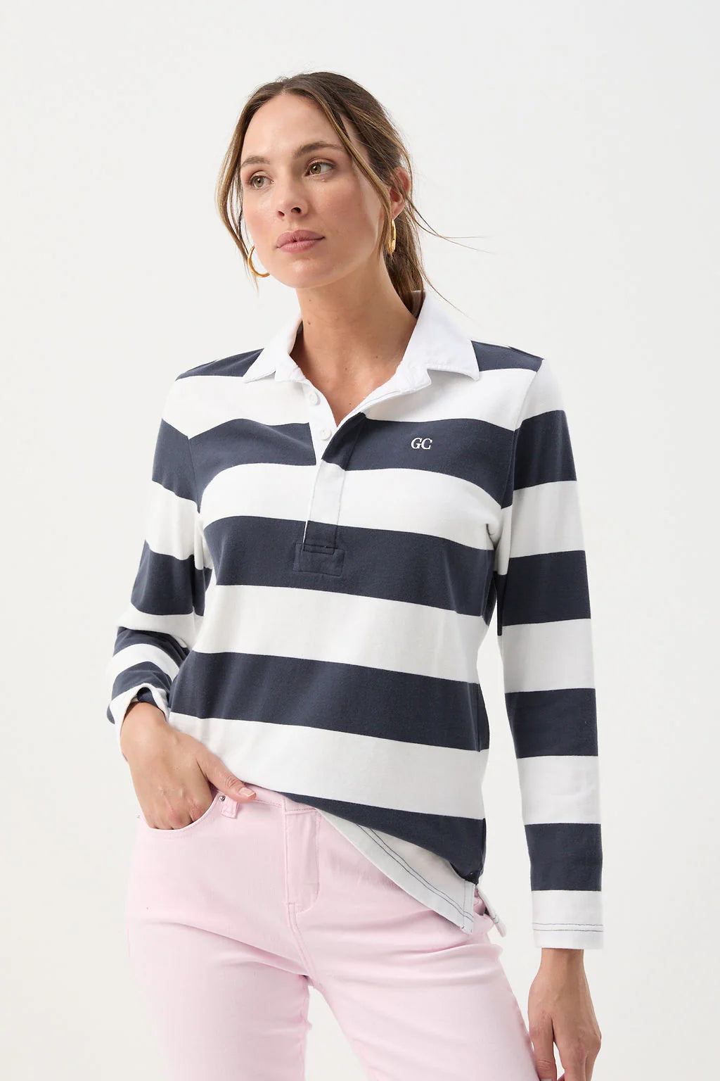 Stripe Collared Rugby Parisian Night/White